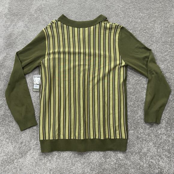Barstool Golf Sweater Cardigan L Olive Green Stripe Button Up Long Sleeve Logo - Picture 7 of 9